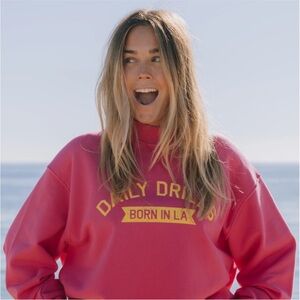 Daily Drills “Born in LA” Pink Mock Neck Crew Sweatshirt Oversized Sz S GUC